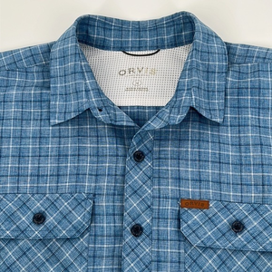 Orvis Short Sleeve Tech Shirt Blue Plaid M‎ Like New